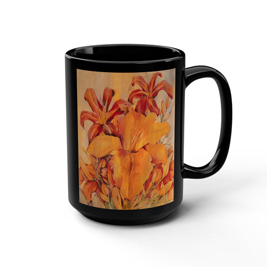 Triumph of Orange Daylilies- (Dual Image) 15 oz Mug | A Floral Series by Lois VanLiew