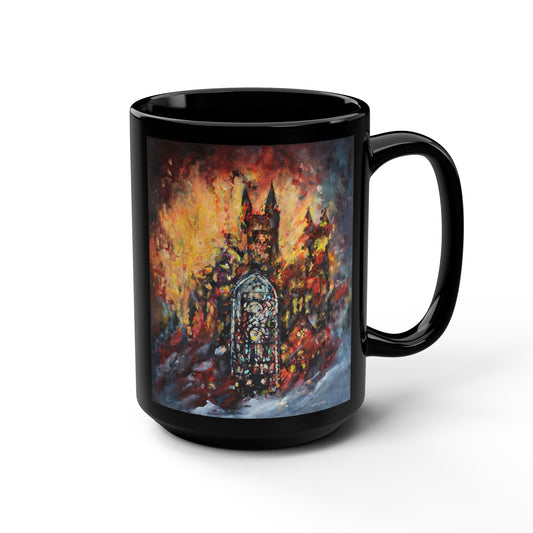 Grace Cathedral 1975 Fire – (Dual Image) 15 oz Mug | Commemorative Series by Lois VanLiew